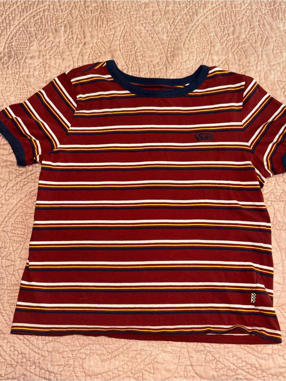 Vans Burgundy Striped Short Sleeve Tee with Navy Trim